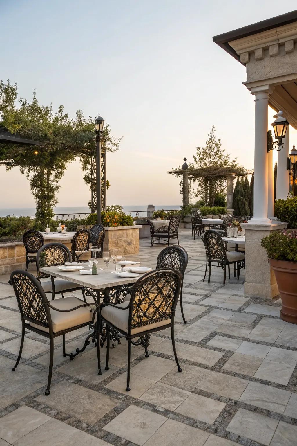 Paved outdoor dining area perfect for entertaining.
