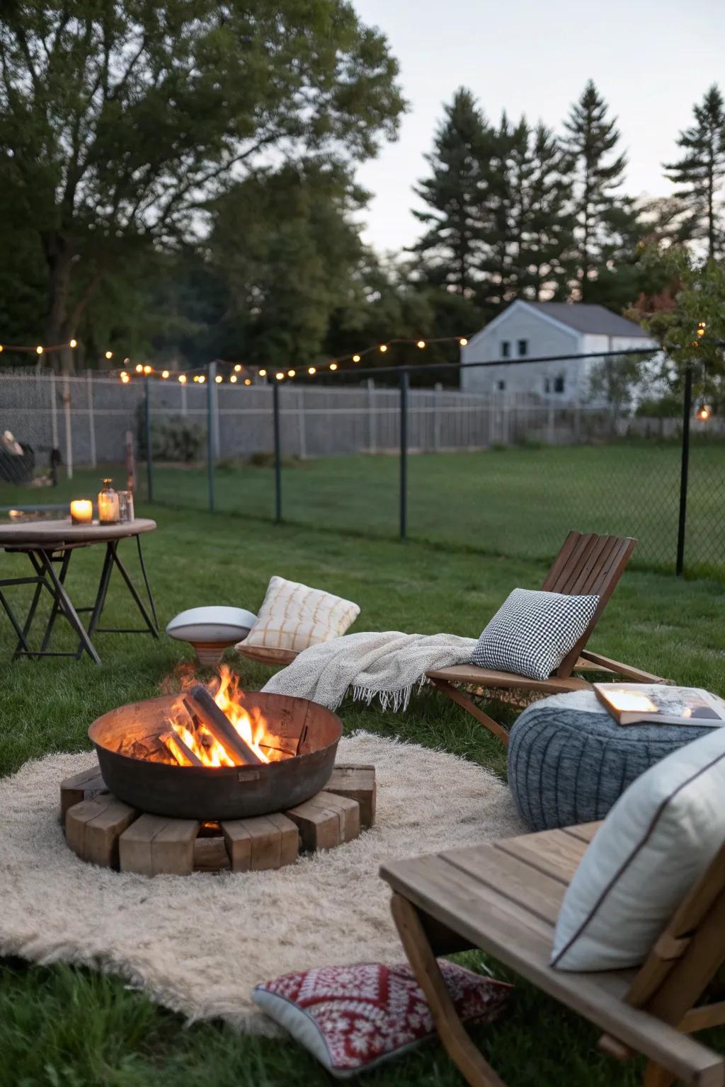 Gather around a fire pit for a cozy picnic atmosphere.