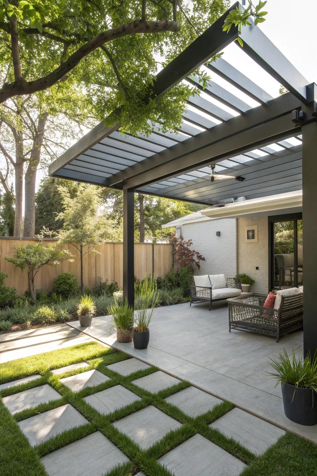A creative pergola offers a light and airy alternative to traditional shelters.