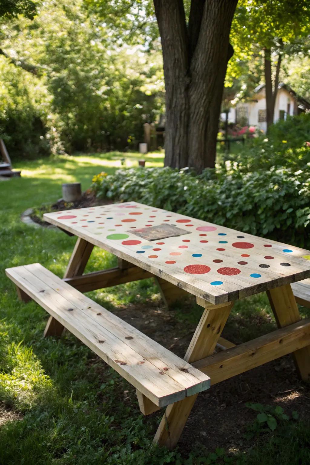 Transform your picnic table into a conversation piece with whimsical paint patterns!