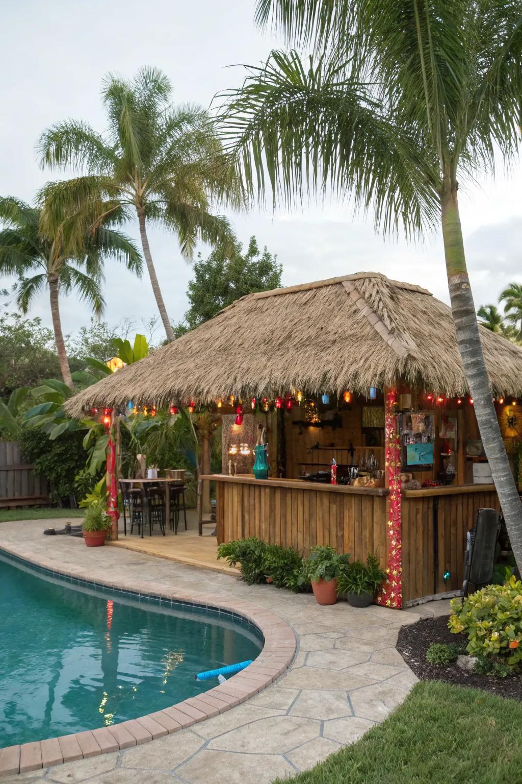 Escape to paradise with a backyard Tiki bar.
