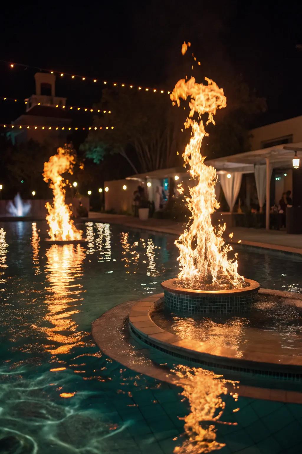 A fire and water display captivates with contrasting elements.