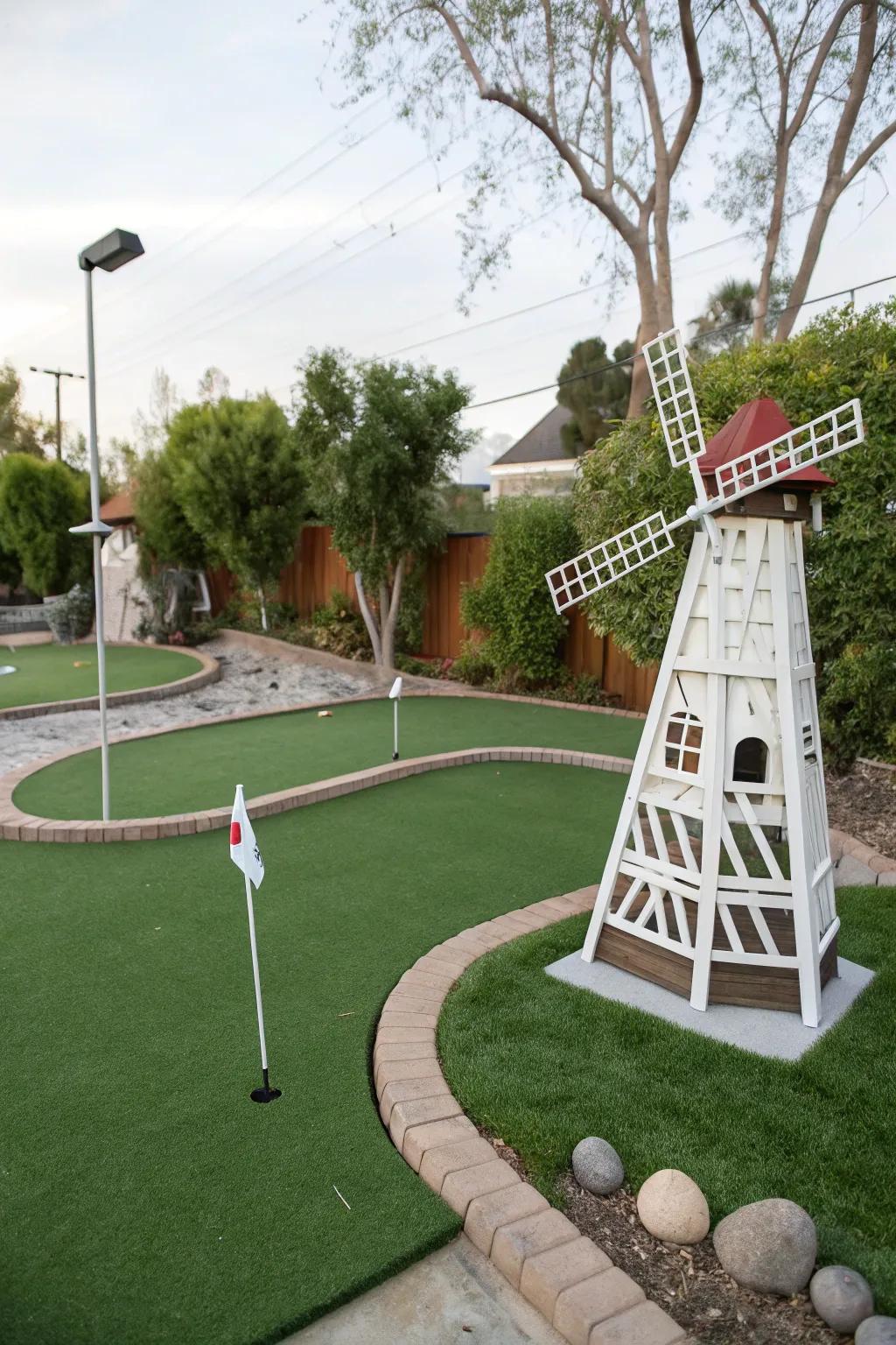 Add playful elements for a fun mini-golf experience.