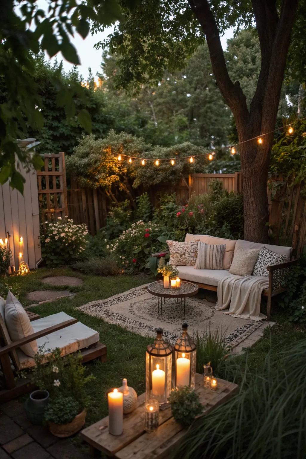A candlelit cove offers a cozy, intimate atmosphere.