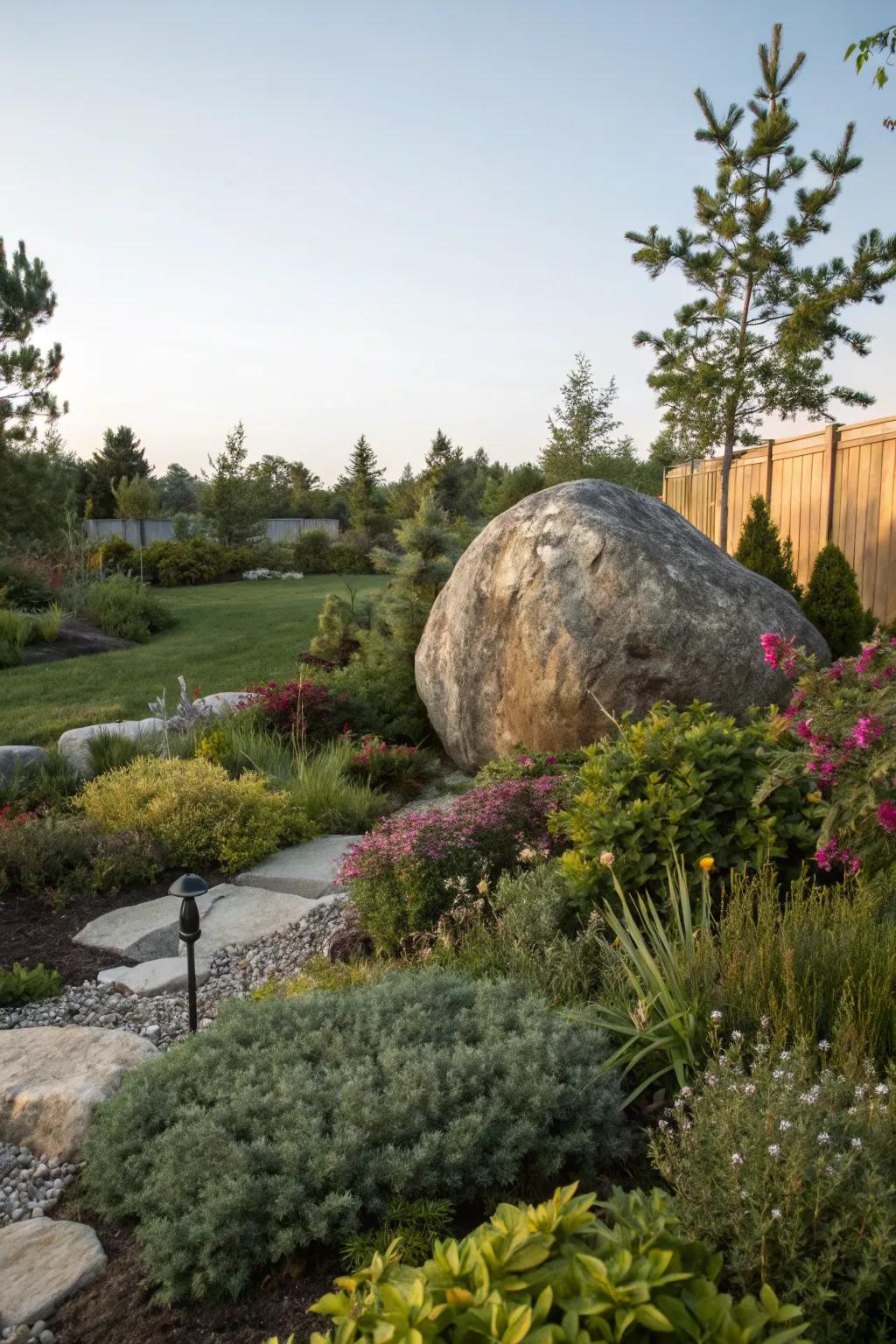 Anchor your space with a boulder focal point.