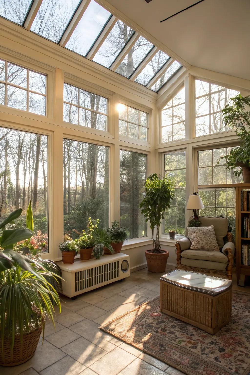 Sunroom equipped with climate control for year-round use.