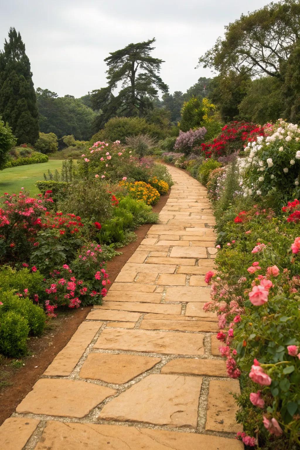 Sandstone paths offer warmth and elegance, perfect for sunny gardens.