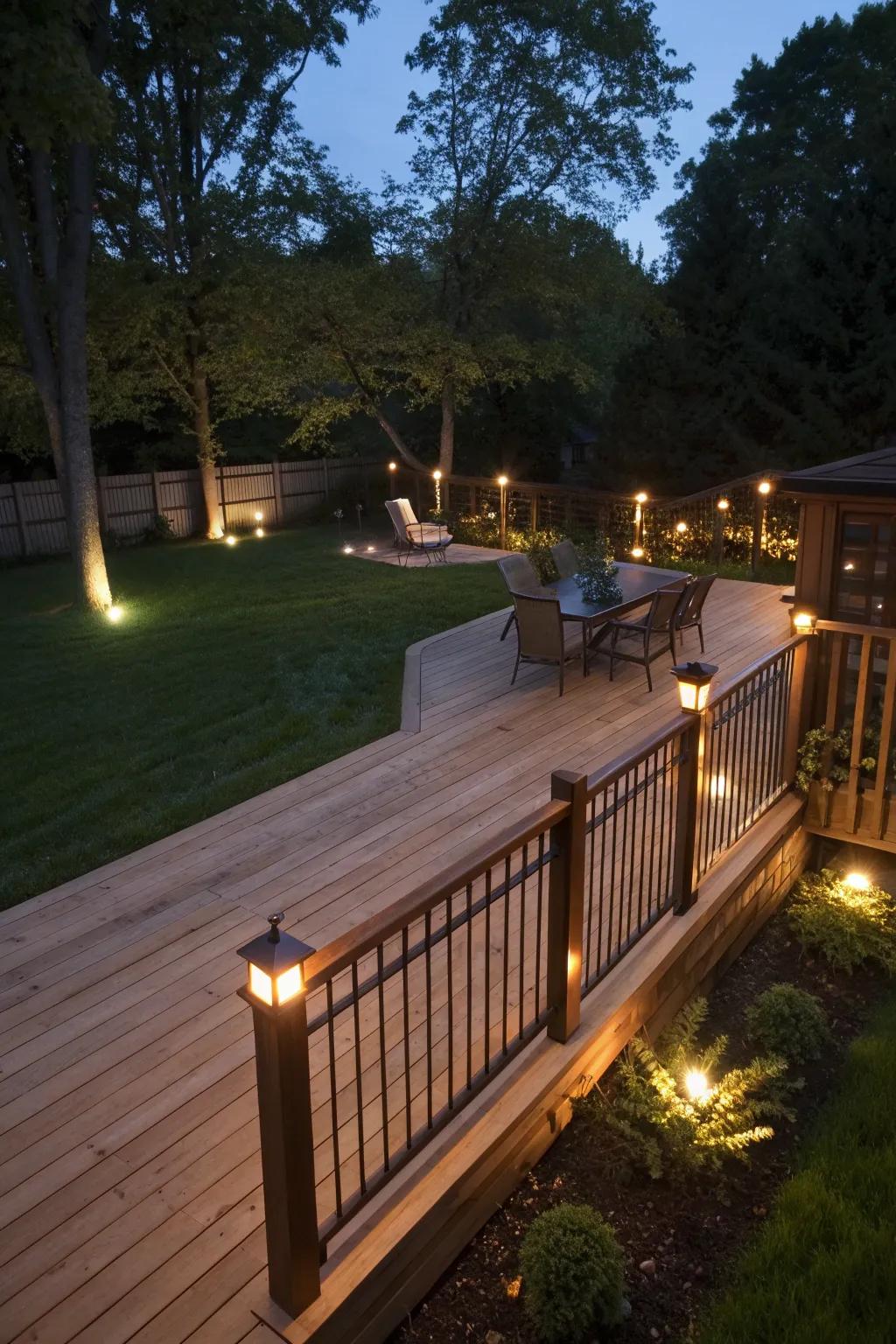 Rail lights enhance safety and add a sleek touch to backyard decks.