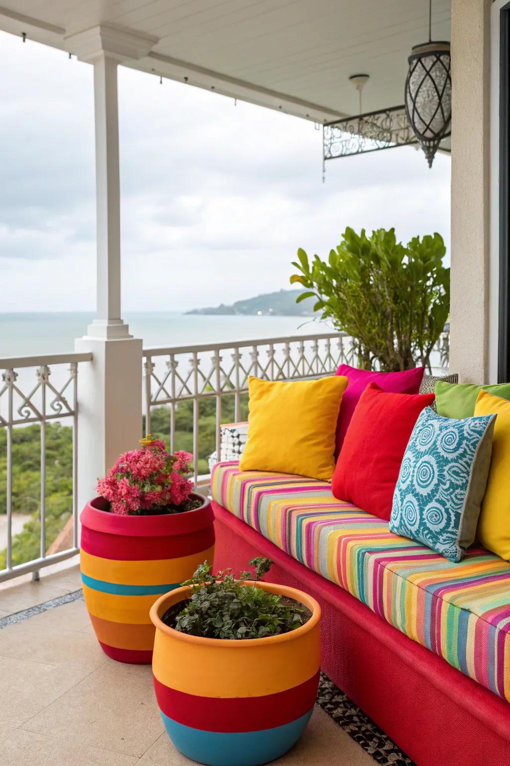 Bold colors bring energy and vibrancy to your balcony.