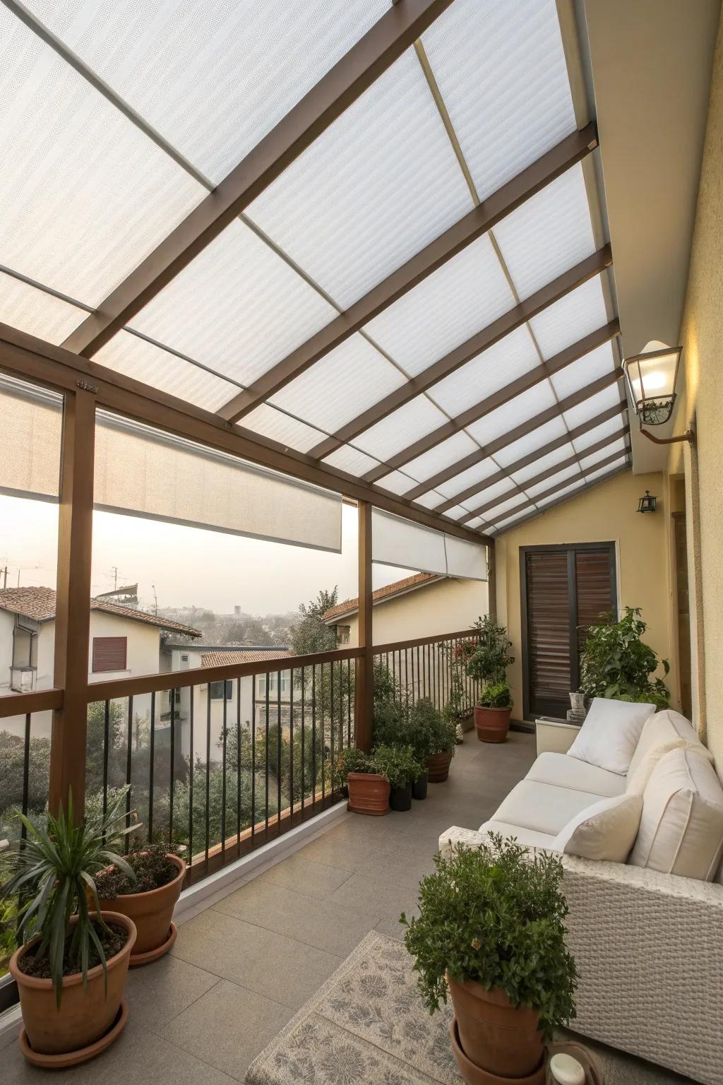 Frosted panels ensure privacy without blocking light.