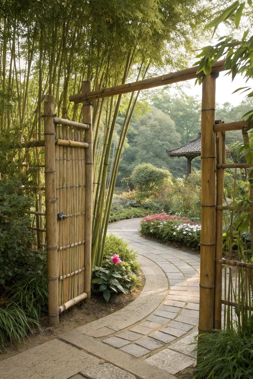 A dynamic living bamboo gate that grows with time.