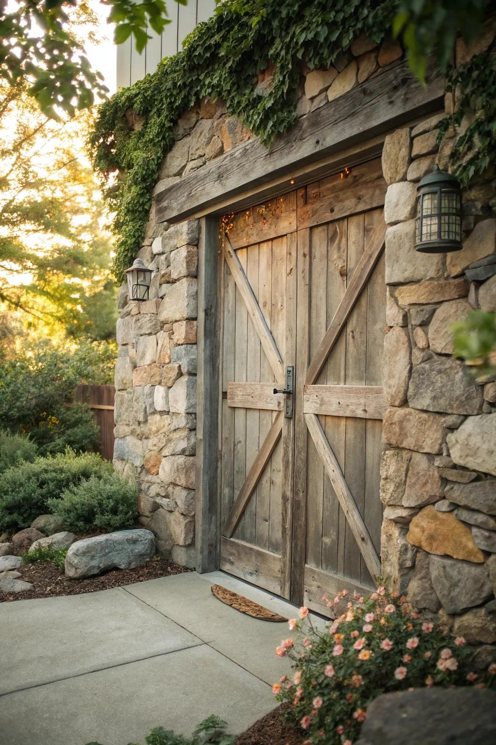 Natural stone accents create a stunning rustic and elegant combination.