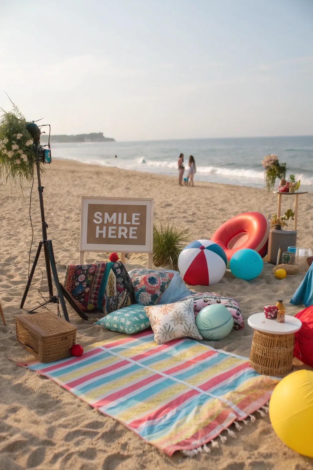 A photo zone captures and shares your beach picnic memories beautifully.