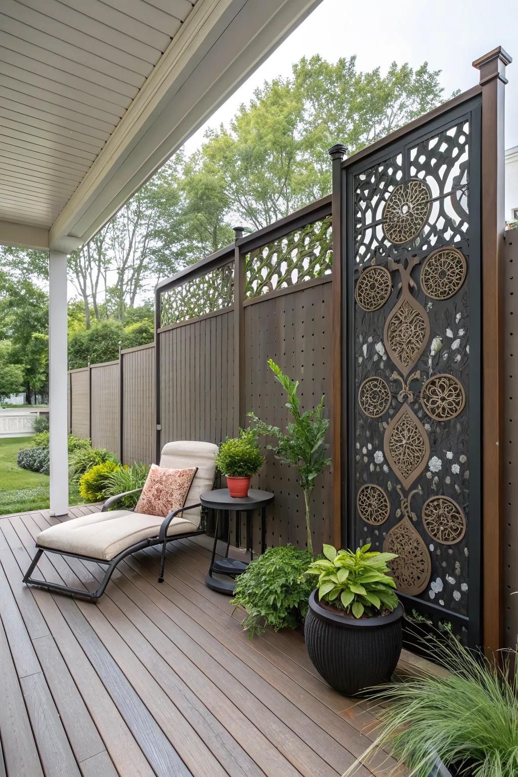 A privacy wall providing seclusion and style to the deck.