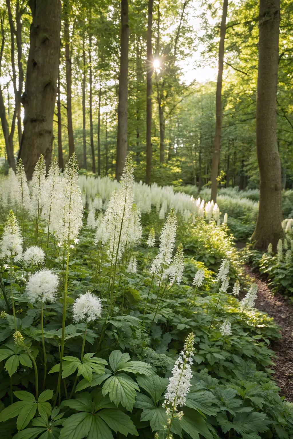 Foamflowers adding a touch of elegance to a woodland garden.