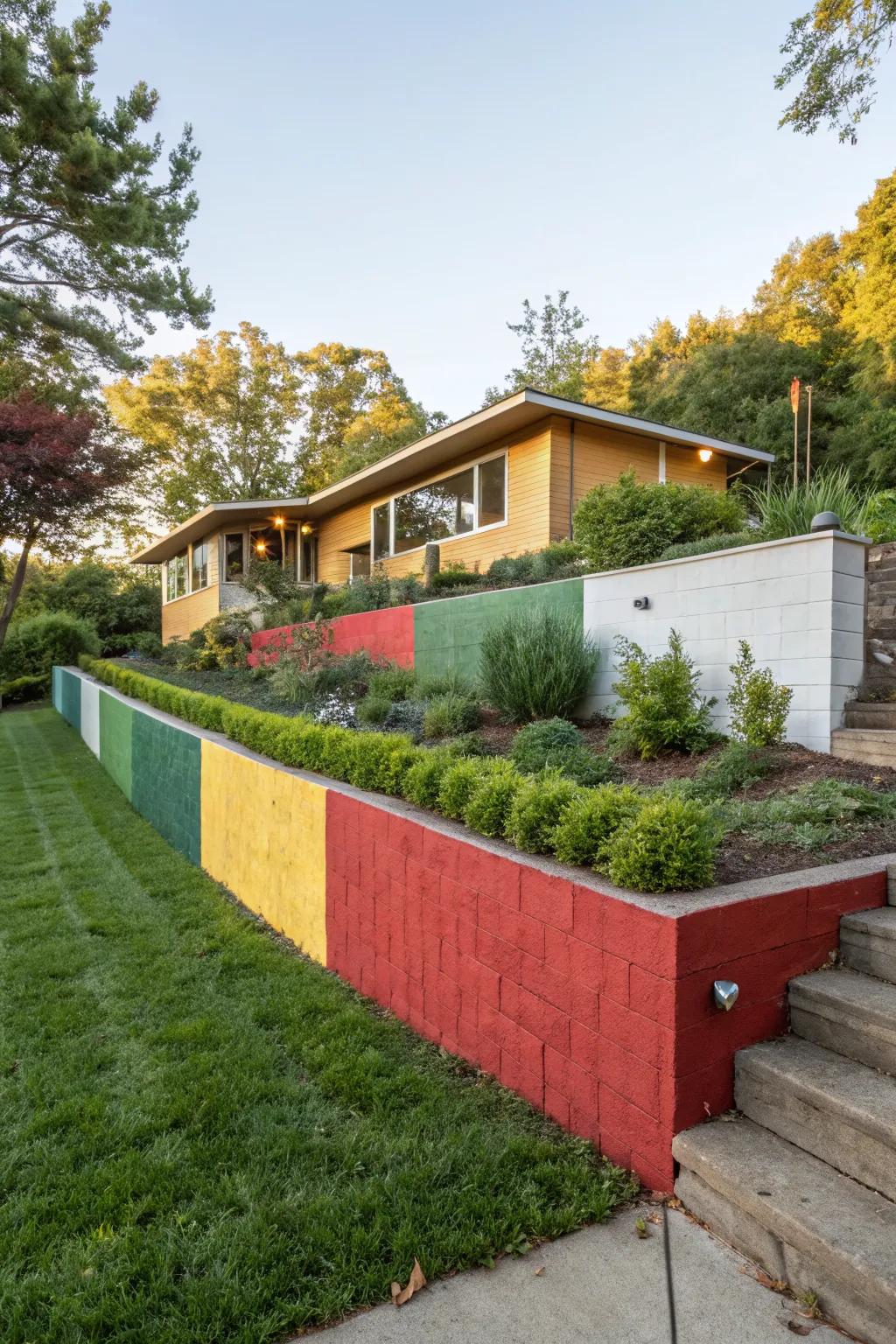 Bold colors can make your retaining wall a standout feature.