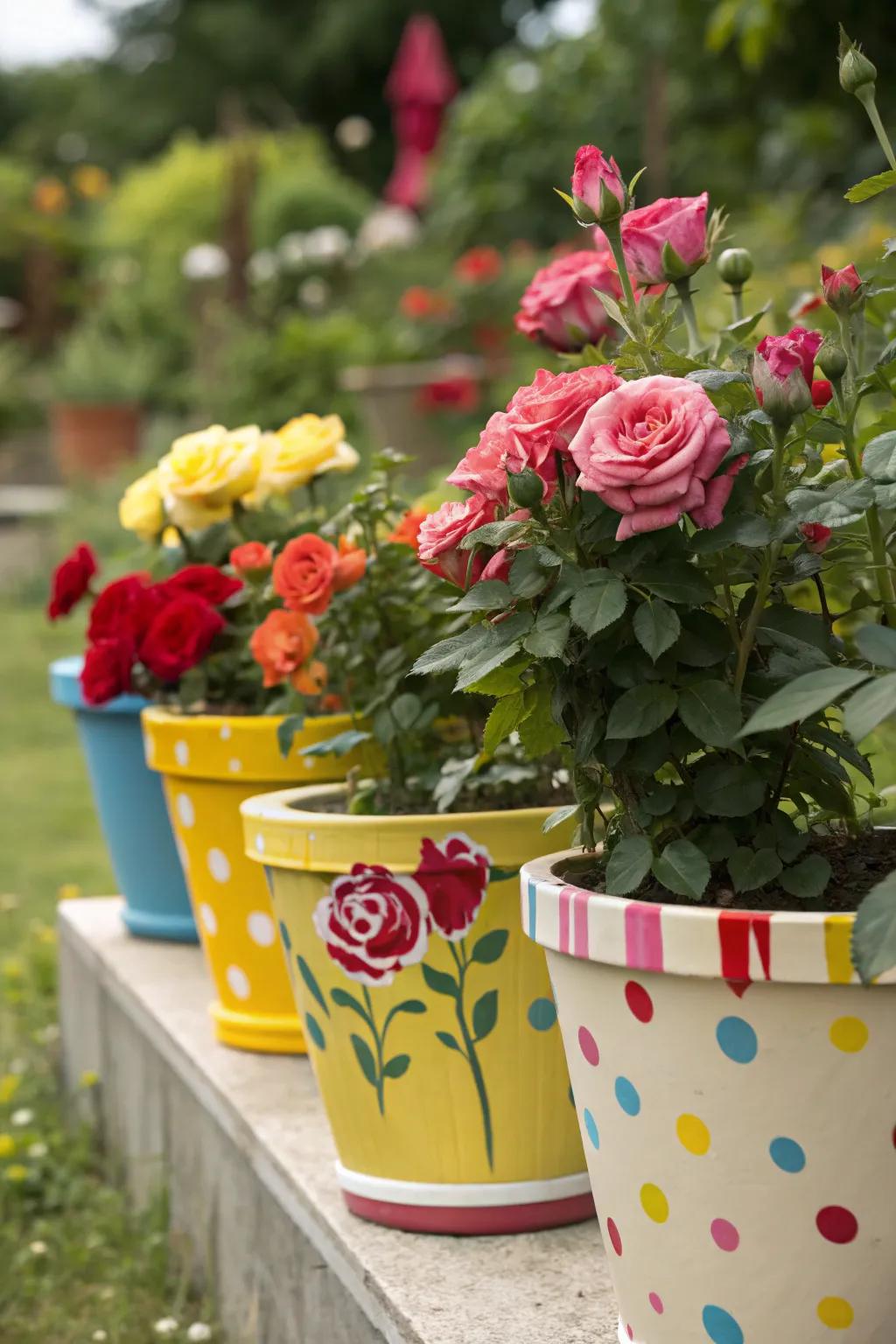 Painted pots bringing a splash of creativity.