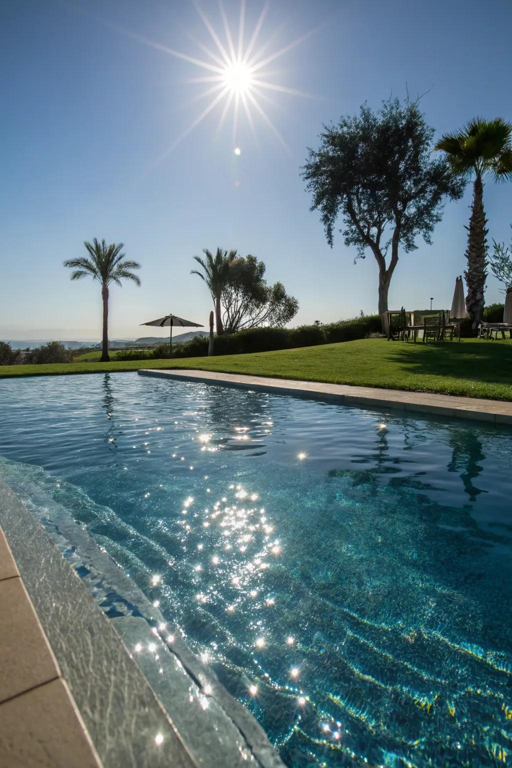 Reflective paints enhancing the pool’s natural sparkle.