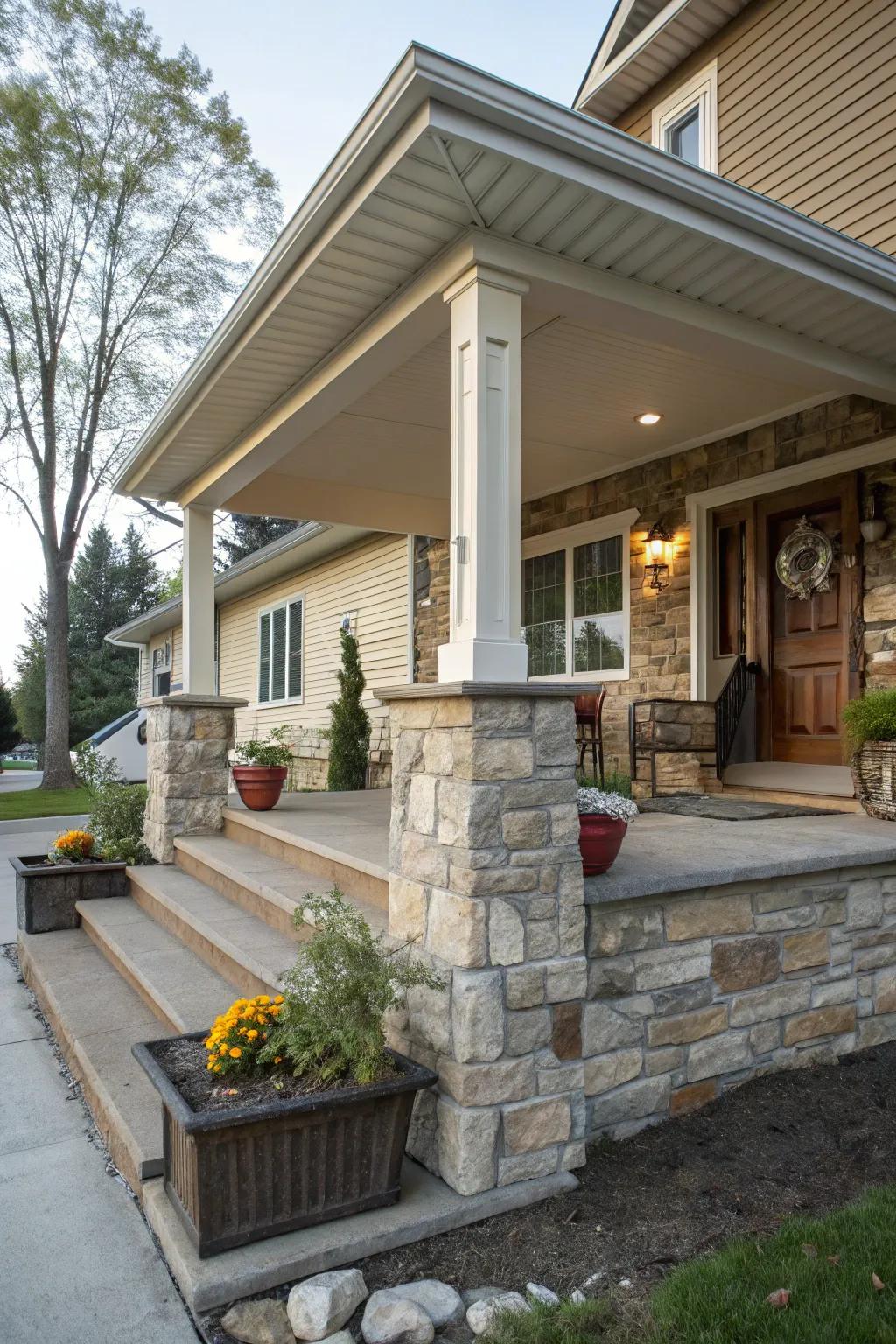 Stone elements for texture and elegance.