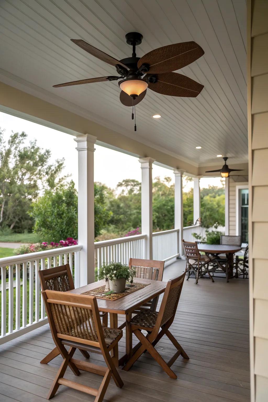 Stay cool with a ceiling fan on your covered balcony.