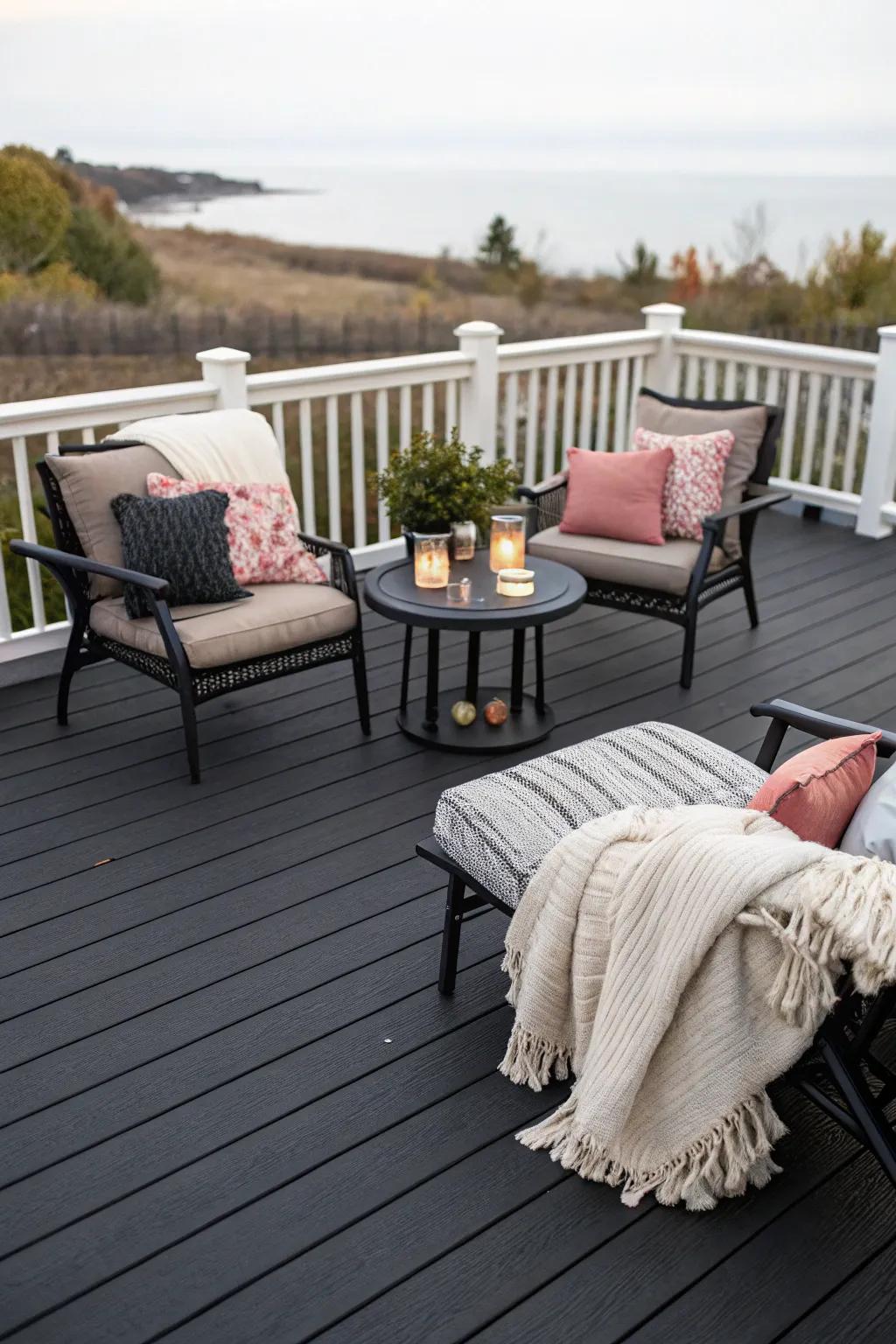 Textiles add warmth and comfort to your deck.