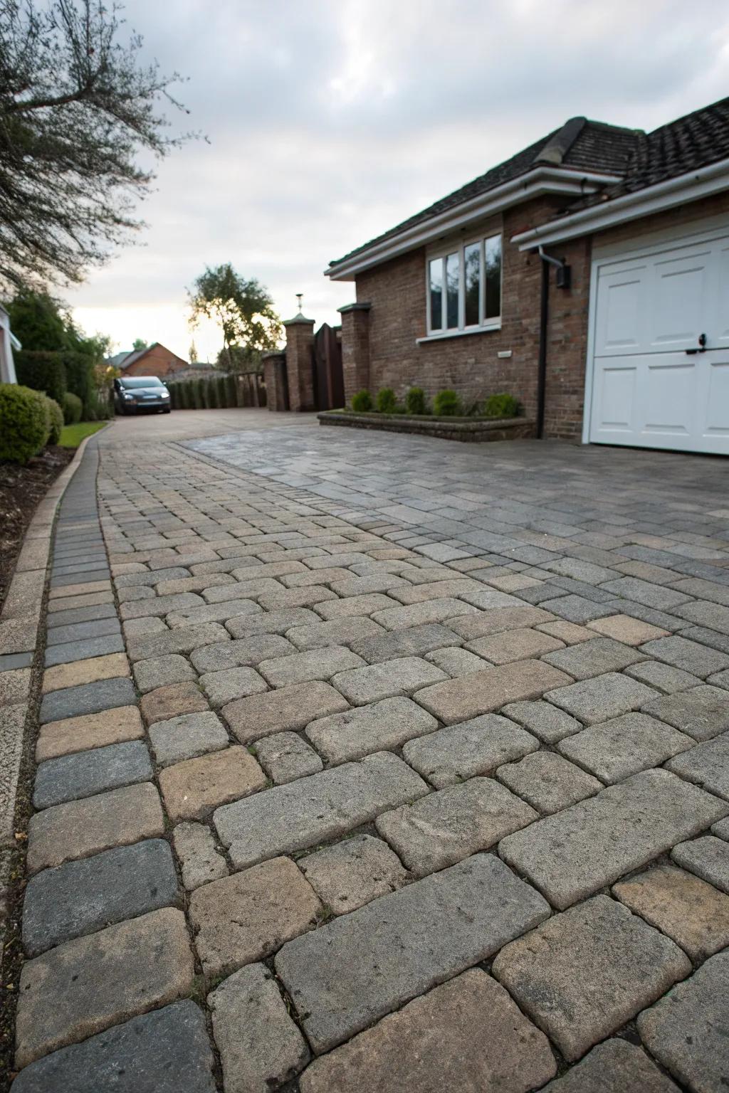 Textured paving adding depth and character to the driveway