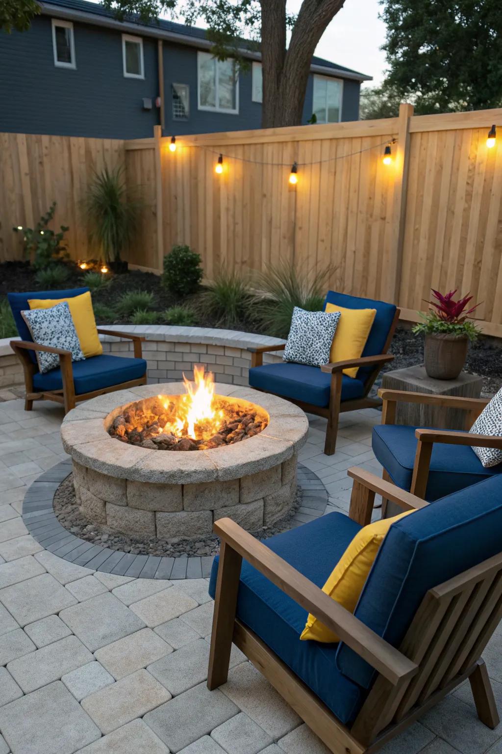 A cozy fire pit as a central gathering spot.