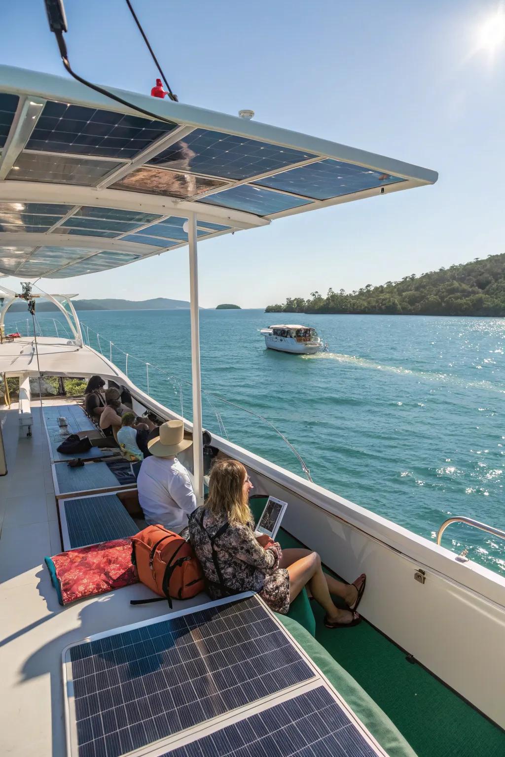 Solar-powered shades offer eco-friendly comfort and energy.
