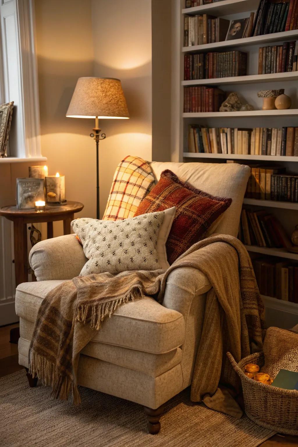 A cozy nook is perfect for relaxation and comfort.