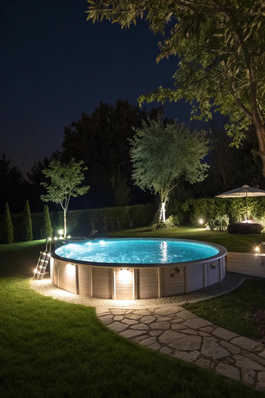 Outdoor lighting transforms your pool into a nighttime spectacle.