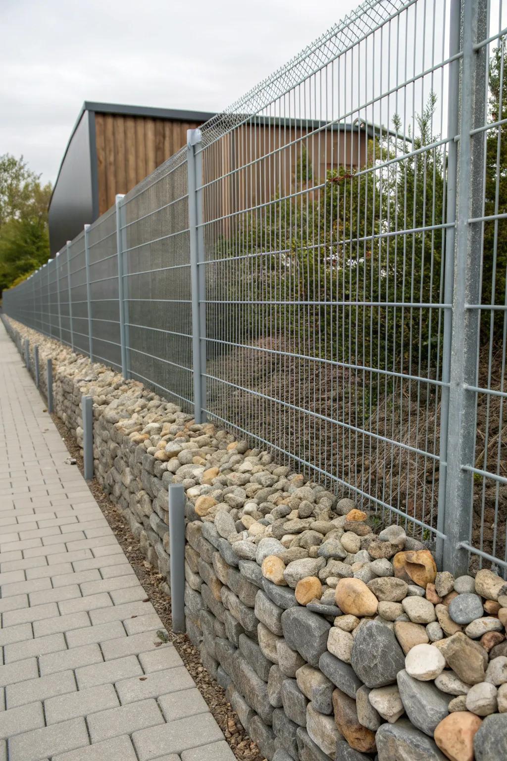 A gabion wall base provides a modern and stylish solution.