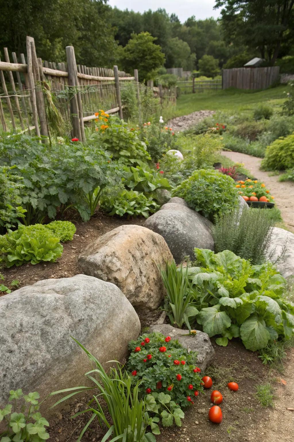 Enhance your edible garden with boulder accents.