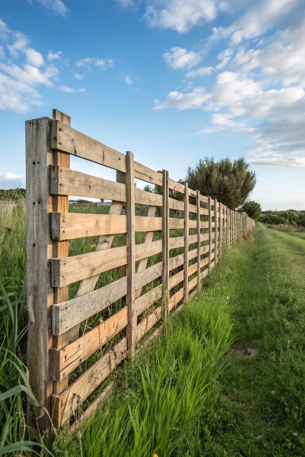 An eco-friendly fence made from recycled pallets.