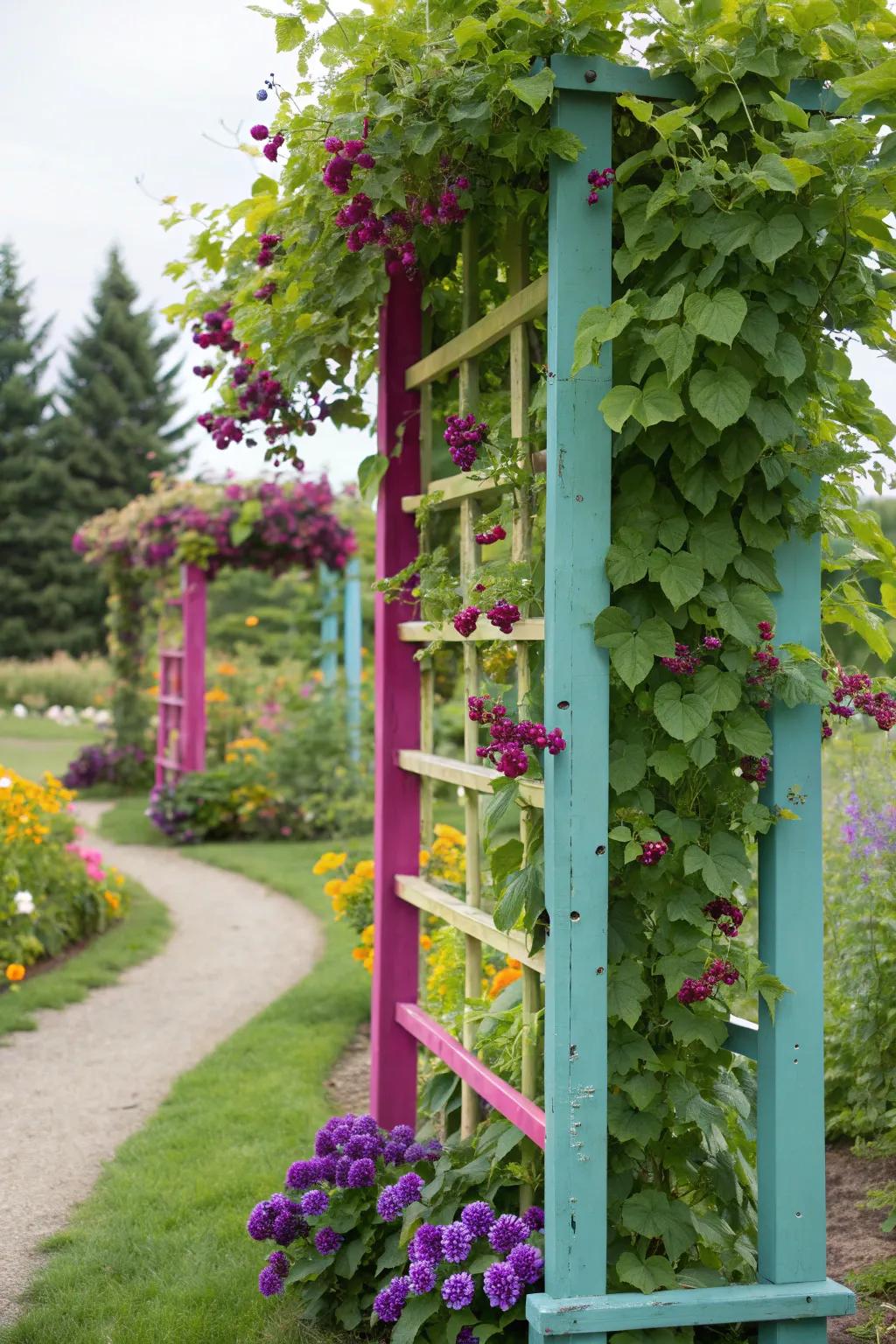 Colorful trellises add a splash of joy to your garden.