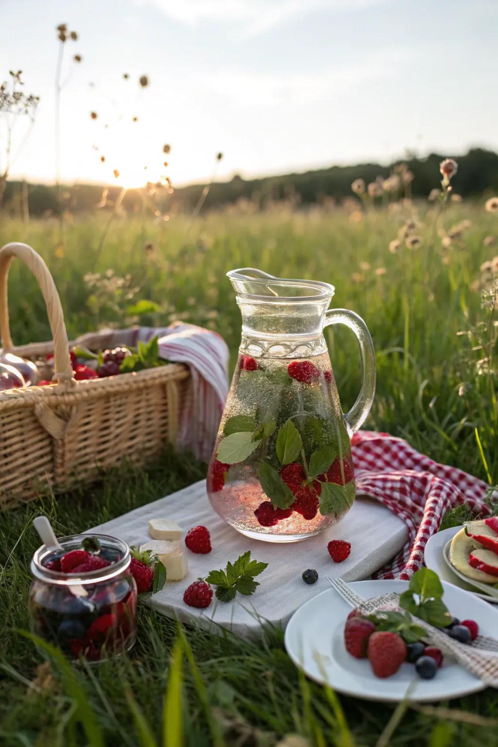 Stay refreshed with berry and mint-infused water.