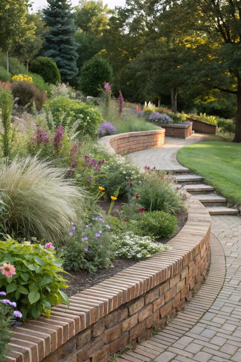 Wavy brick edging introduces movement and flow.