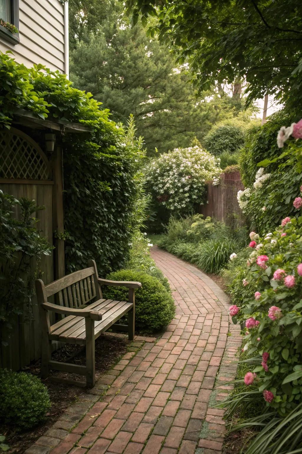 A secret garden nook offering a cozy retreat off the driveway.