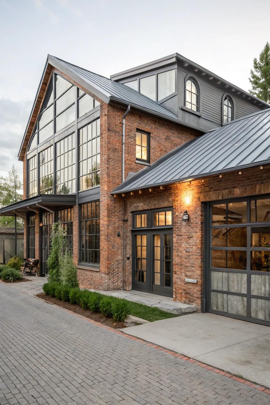 An industrial-style home that fuses brick with metal elements.