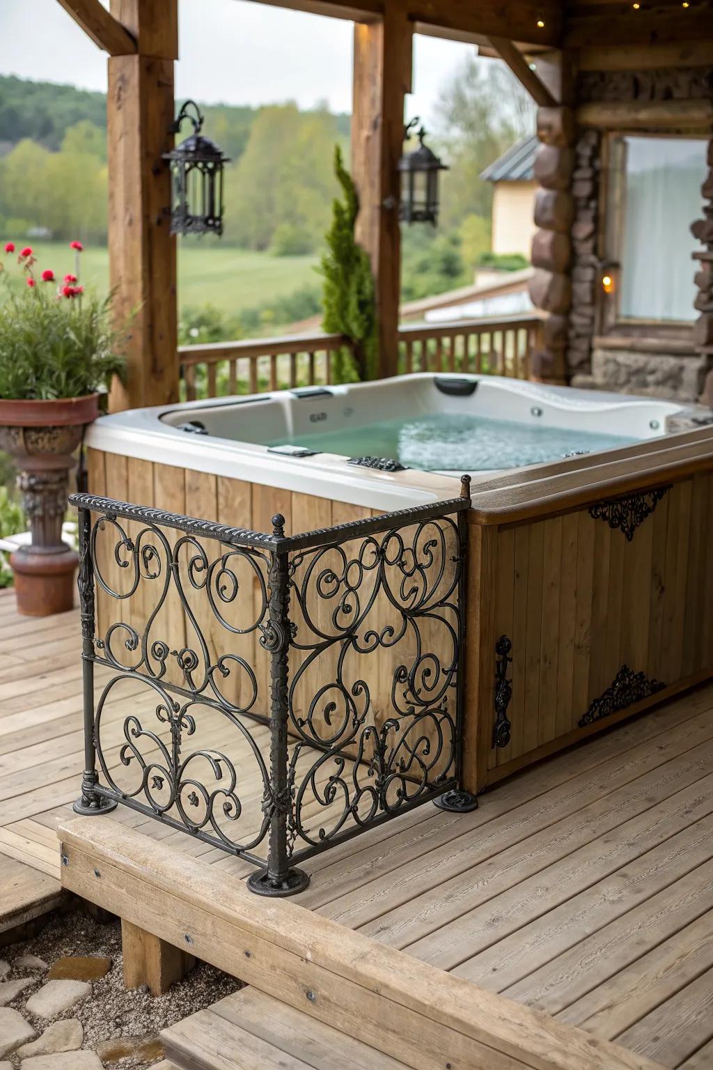 Vintage charm adds character to the hot tub area.