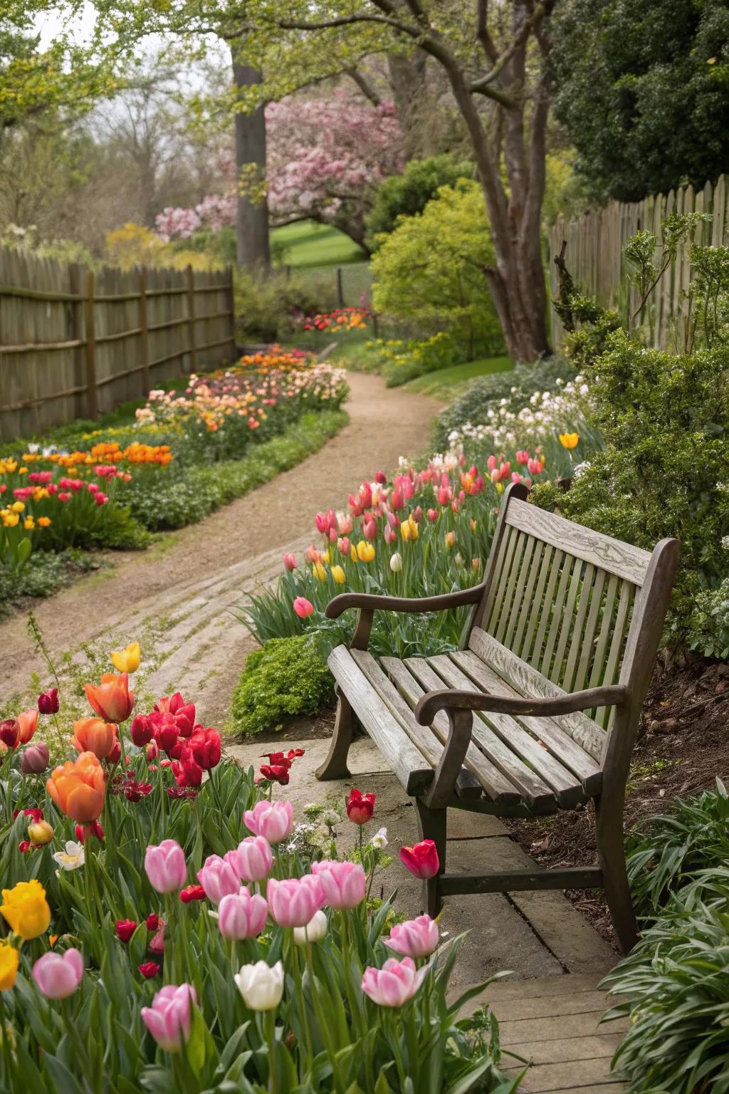 Bulbs highlight garden features, enhancing their appeal.