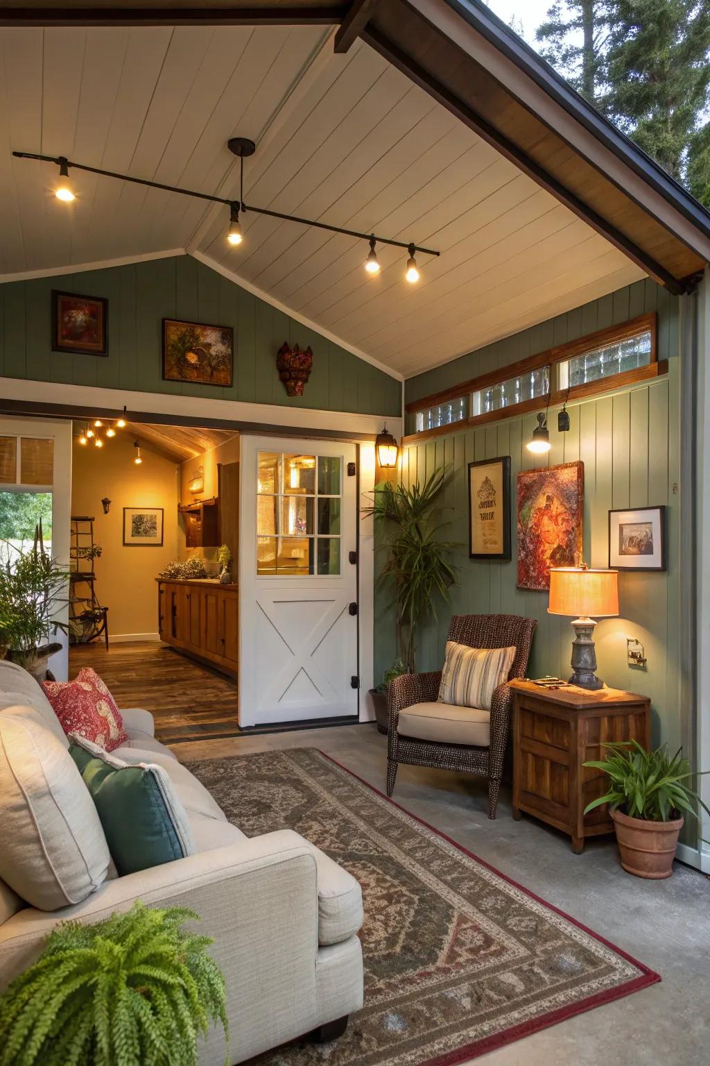 A former garage transformed into a functional living space.