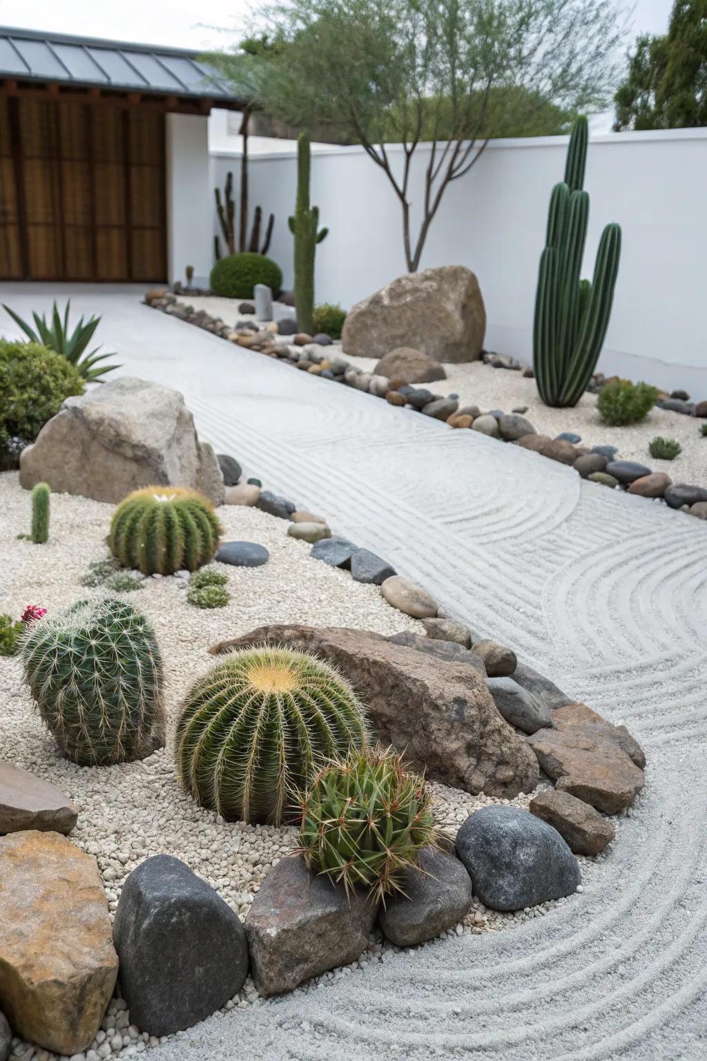 Zen-inspired cactus garden for a tranquil vibe.