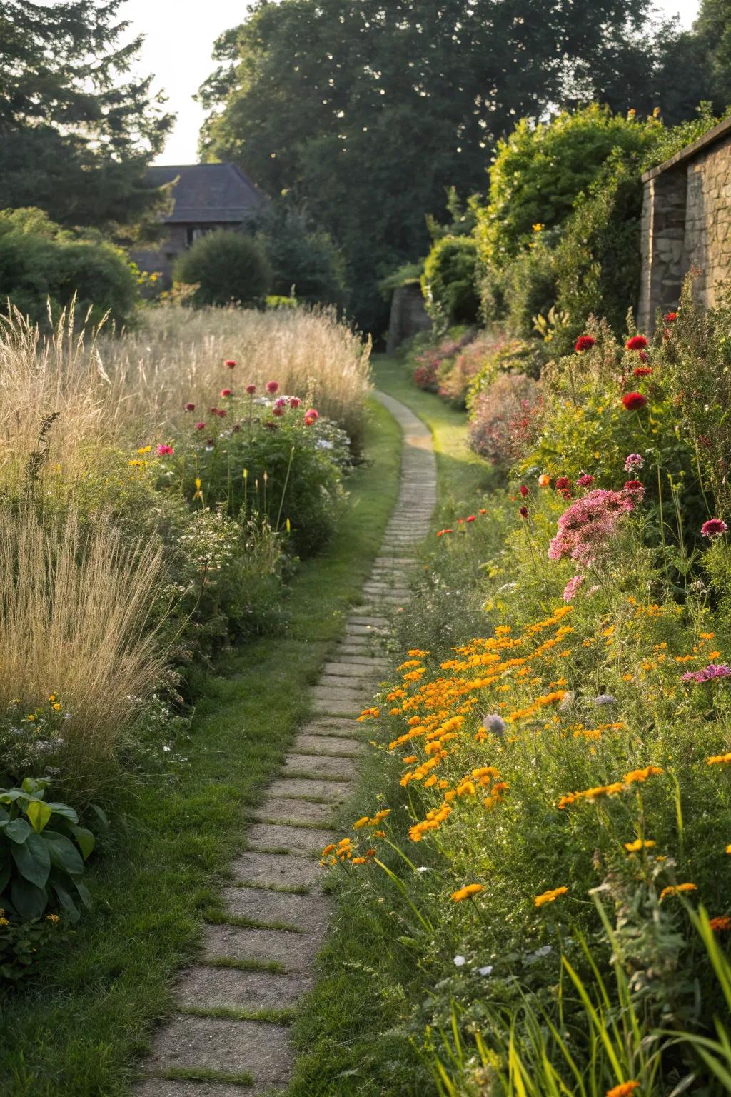 A narrow strip transformed into a vibrant garden feature.