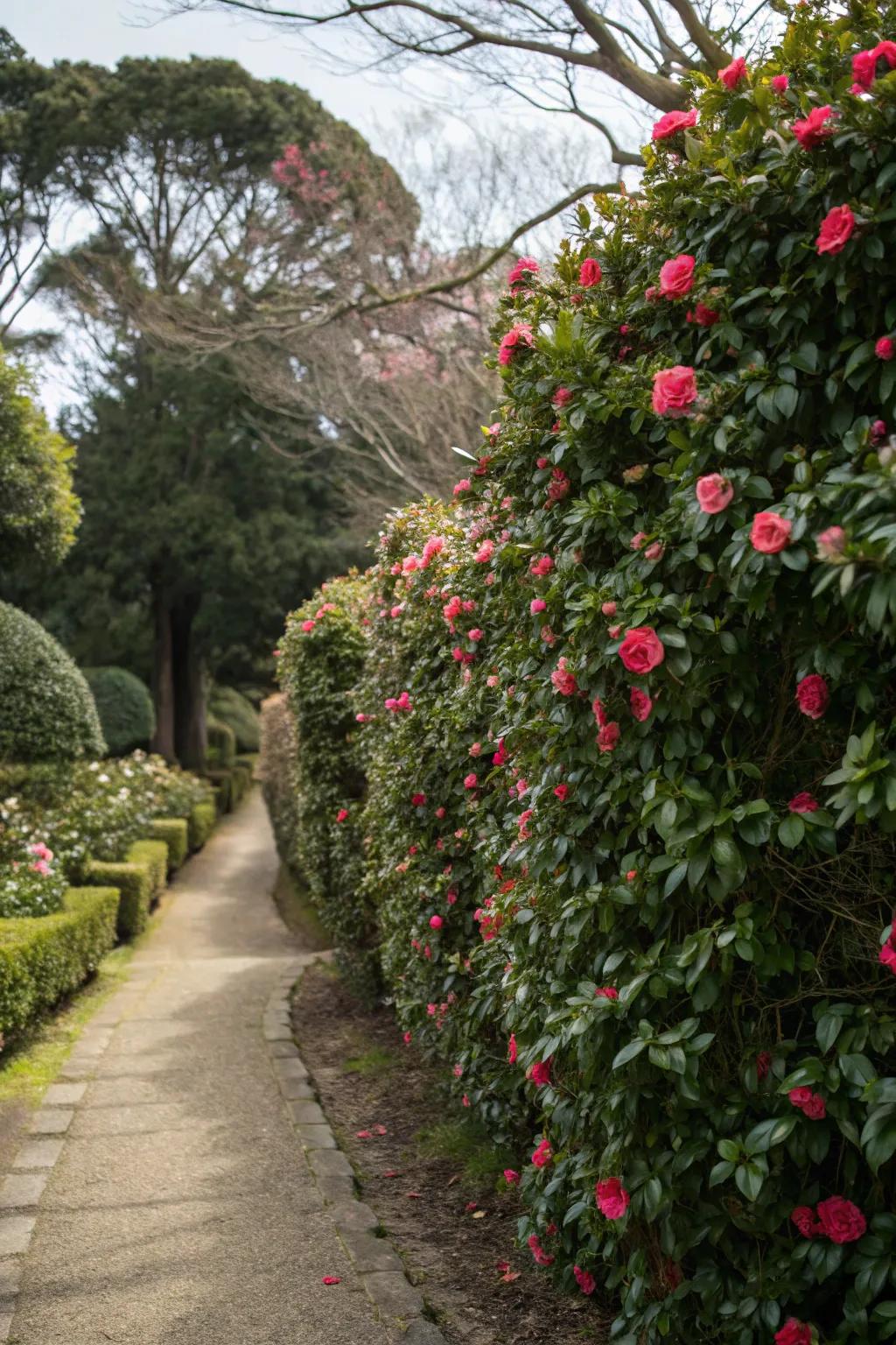 Camellias create beautiful and effective privacy screens.