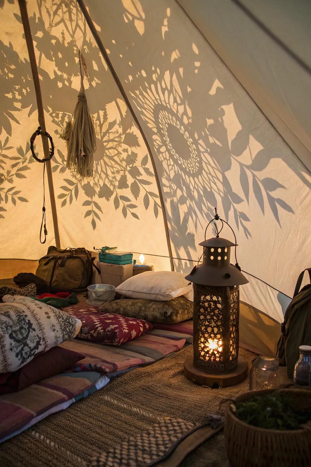 Shadow art transforms your tent into a dynamic artistic space.