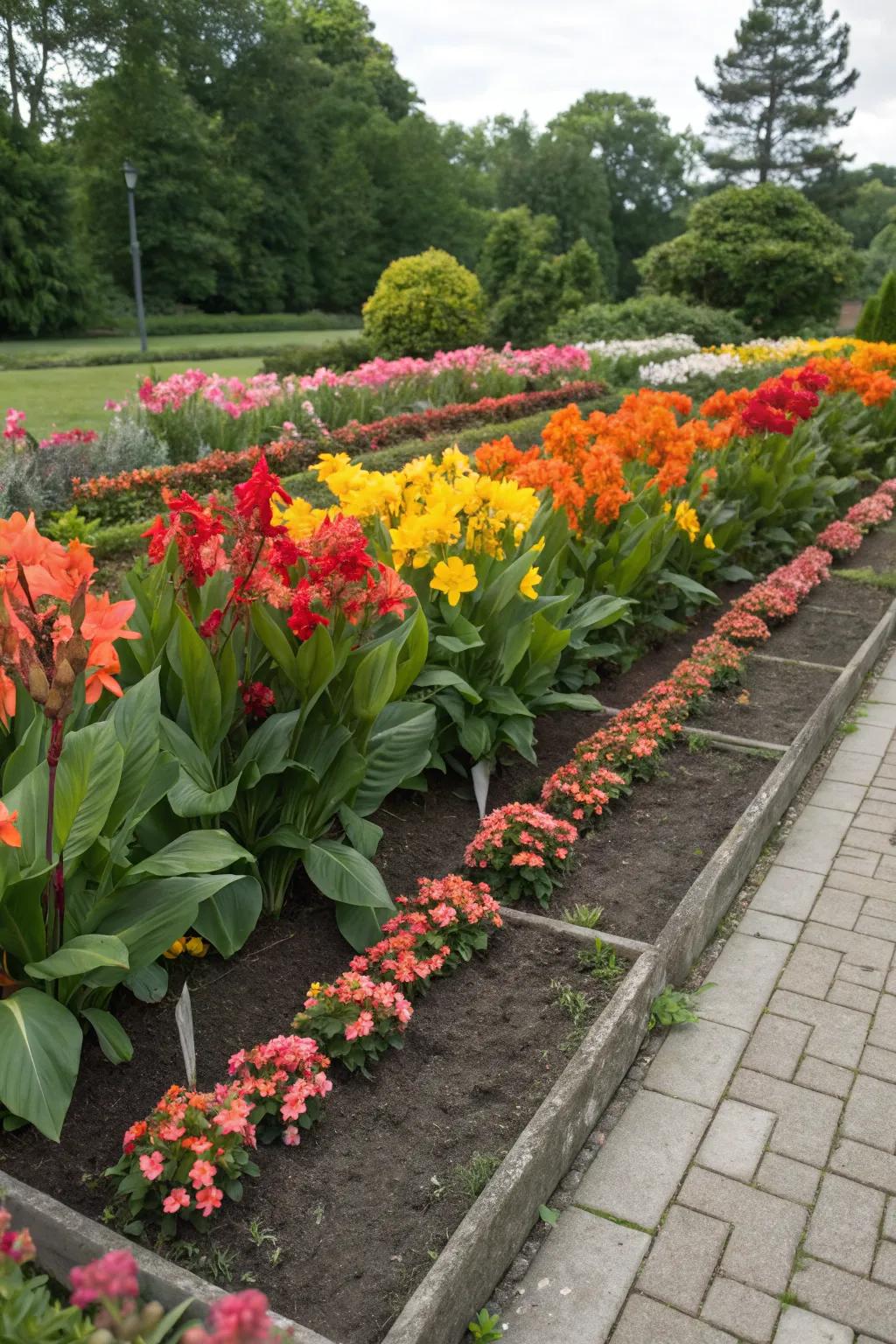 Color blocking with canna lilies adds artistic flair to your garden.