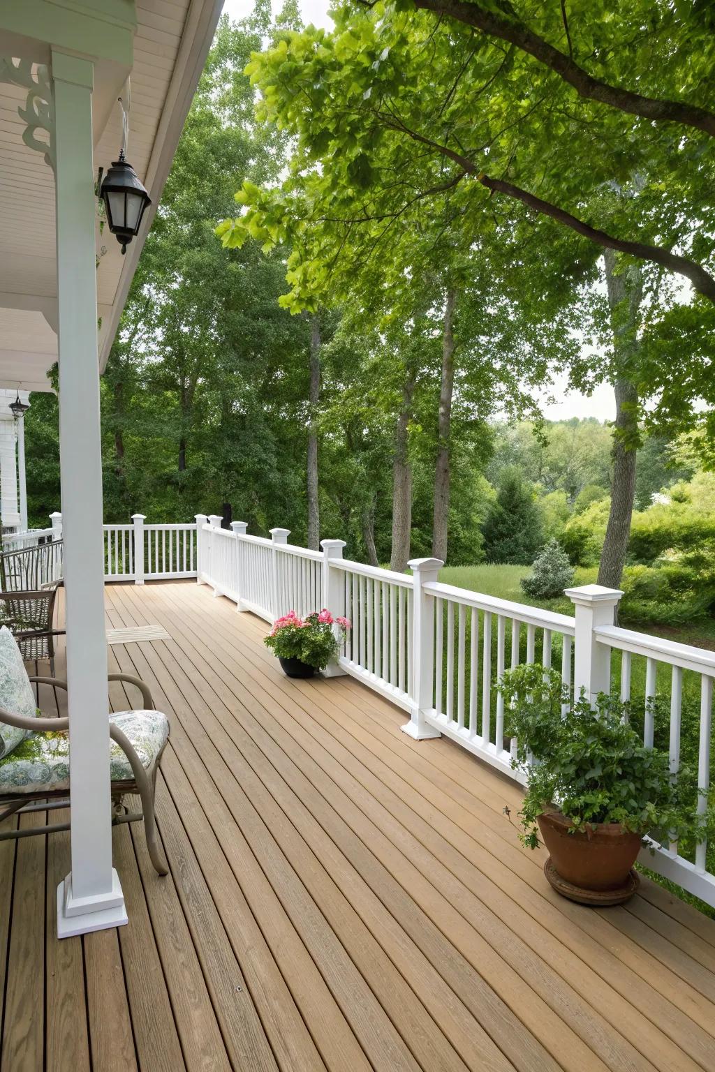 Natural wood finishes bring warmth to a Cape Cod deck