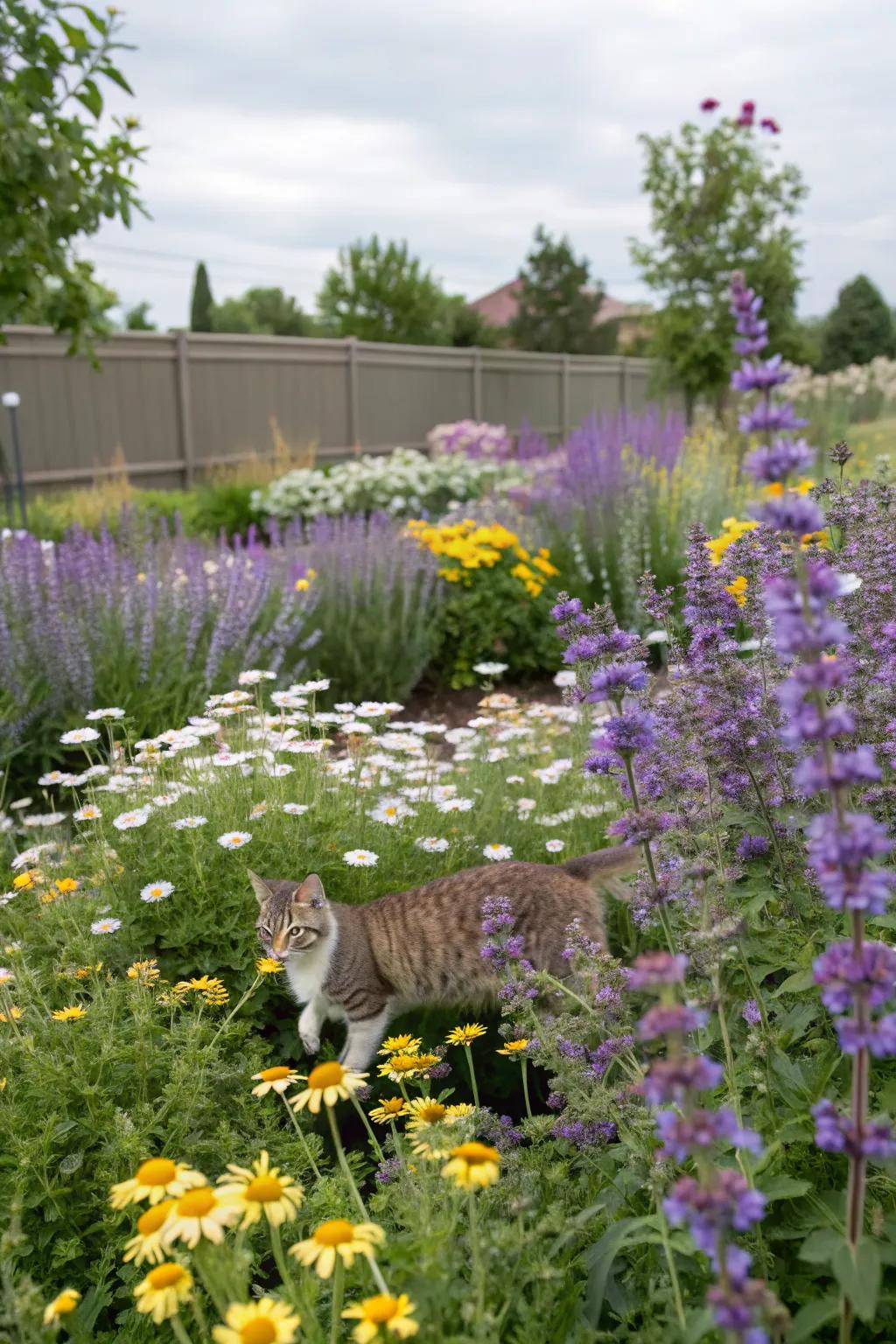 Catmint attracting pollinators in a vibrant garden setting.