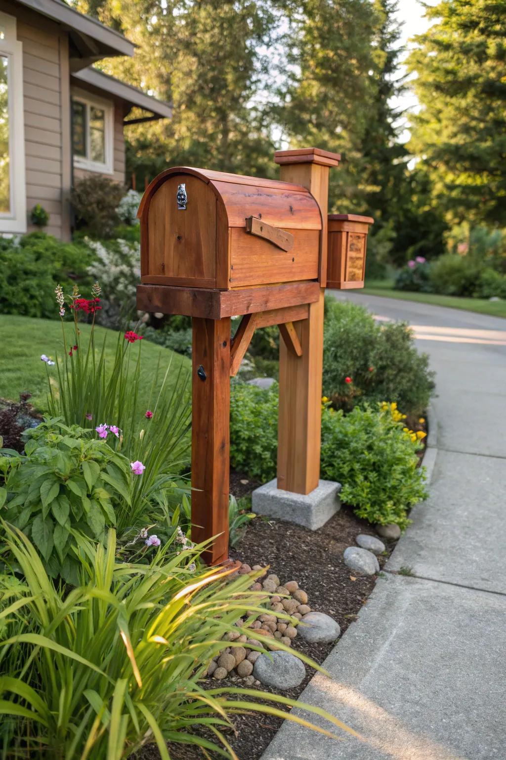 An eco-friendly stain keeps this cedar mailbox vibrant and fresh.