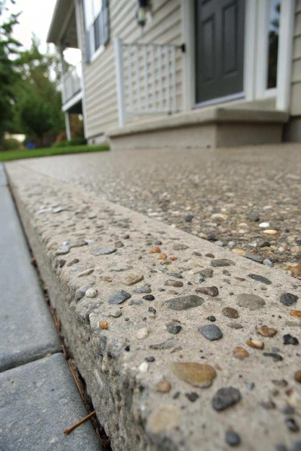 Exposed aggregate offers texture and natural beauty for your cement porch.